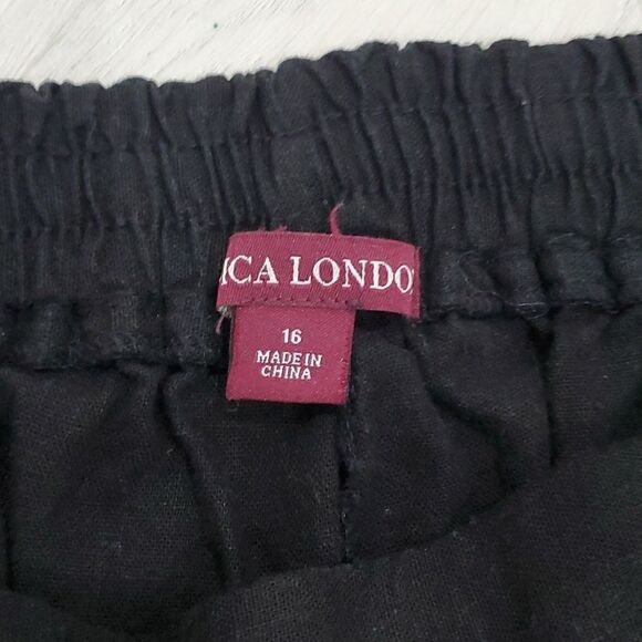 Jessica London Women's Black Wide Leg Linen Crop Pants Elastic Waist, Size 16 - Picture 5 of 8